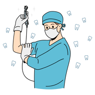 a dentist holding a tool
