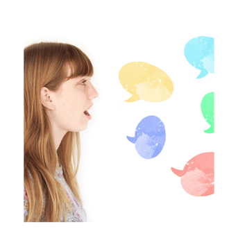 woman speaking with speech bubbles 